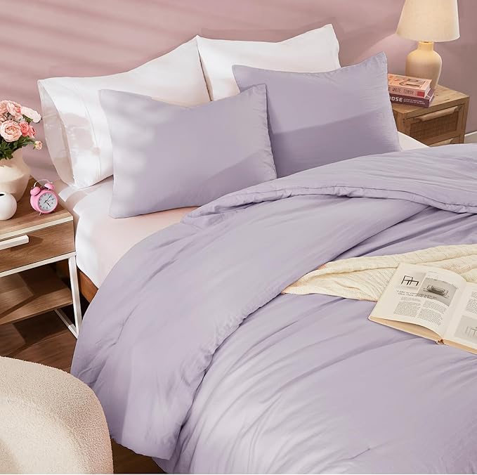 WRENSONGE Full Size Comforter Sets - 3 Pieces Lilac Comforter Prewashed Soft Lightweight for All Seasons, Fluffy Down Alternative Comforter Full Size with 2 Pillow Shams