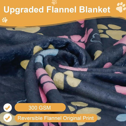 Dog Blankets for Large Dogs, 50"x40" Blanket Washable, Fuzzy Soft Pet Mat Throw Cover for Kennel Crate Bed, Cute Paw Pattern, Cat Blanket, Gifts Medium Small Pet Essentials, Navy Blue