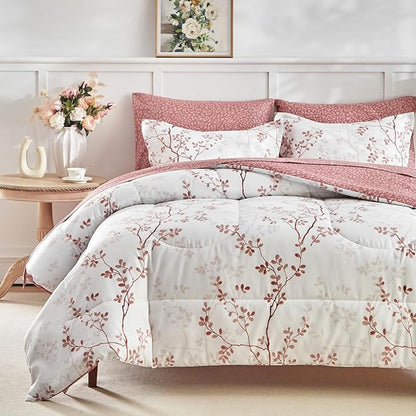 AIKASY King Comforter Set 7 Pieces- Soft Microfiber, Reversible Cute Floral Bedding Comforter Sets (1 Comforter, 2 Pillow Shams, 1 Flat Sheet, 1 Fitted Sheet, 2 Pillowcases)