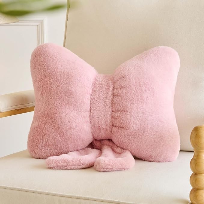 Bowknot Pillow Dusty Pink Cute Bow Decorative Throw Pillows 16" Aesthetic Home Decor Bow Cushions Butterfly Knot Plush Pillow for Bedroom Couch