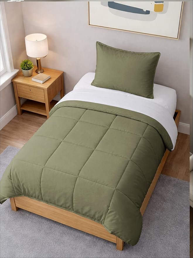 Twin XL Comforter Set - 2 Piece Bed Set for All Seasons - 1 Soft Quilted Comforter w/ Corner Tabs & 1 Pillow Sham - Comfy & Breathable - Premium Down Duvet Insert - Oeko-TEX - Twin XL Size, Sage Green