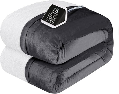 Westinghouse Heated Blanket Twin Size, Soft Flannel to Sherpa Electric Blanket with 10 Heating Levels, 12 Hours Auto Off, Fast Heating, Machine Washable, 62x84 Inch, Charcoal