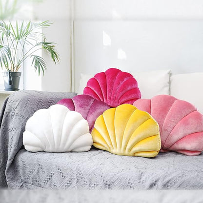 Yi-gog Seashell Pillow Sea Shaped Decorative Princess Throw Pillow 3D Velvet Soft Ocean Cute Throw Pillows for Bed Couch Chair Sofa Room 18 X 13 inch