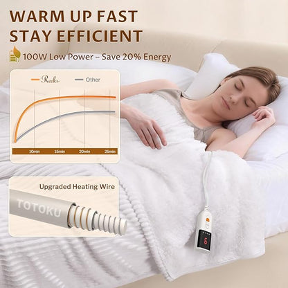 Reaks Electric Heated Blanket Full Size, Silky Soft Flannel & Sherpa Heating Blanket with 9 Heat Levels & 2-10 Hours Auto Off, Warm Gifts for Women Mom Grandma, ETL Certified (72x84 inches, White)