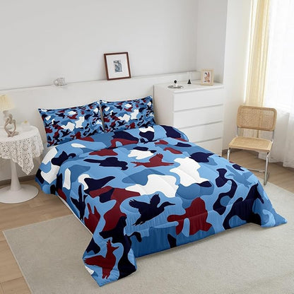 Erosebridal Duck Camo Comforter Set King Size Camouflage Bedding for Kids Hunting Farmhouse Camping Comforter Vintage Navy Blue Room Decor Wild Duck Rustic Animal Duvet Set