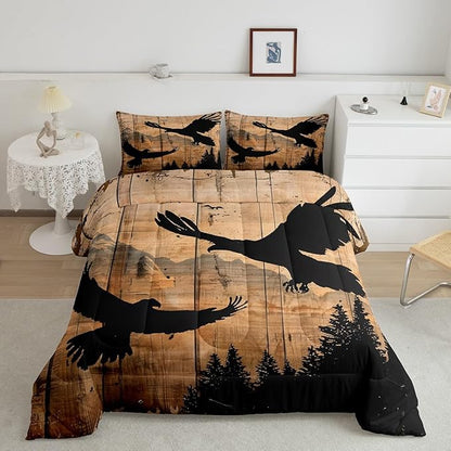 Feelyou Eagle Print Comforter Set Twin for Girls Women Teens Adult,Kids Boys Hawk Wildlife Hunting Theme Bedding Set, Western Farmhouse Comforter Soft Quilt Set, with 1 Pillowcase 2Pcs Bedding