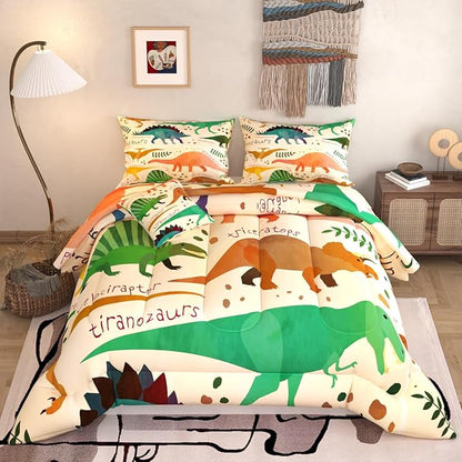 6 Pieces Dinosaur Comforter Sets,3D Pattern Brown Color,Decorative 6 Piece Bedding Sets with Comforter,Flat Sheet,Fitted Sheet,Throw Pillow Cover,Pillow Shams,Twin Size