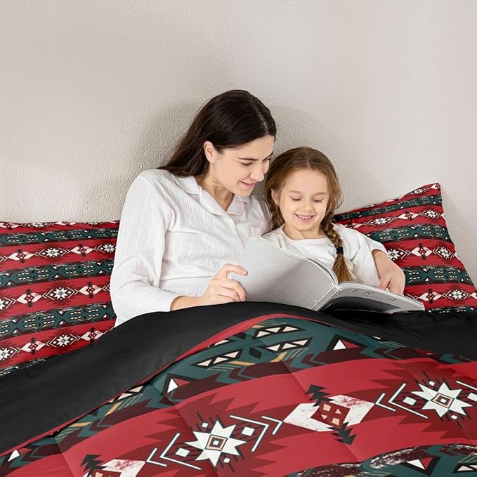 Erosebridal Western Decor,Vintage Exotic Indian Geometric Bedding Set Boho Western Comforter Set King,Ethnic Tribal Arrow Quilt Aztec Duvet Insert,Rustic Home Decor Rustic Farmhouse Decor Red