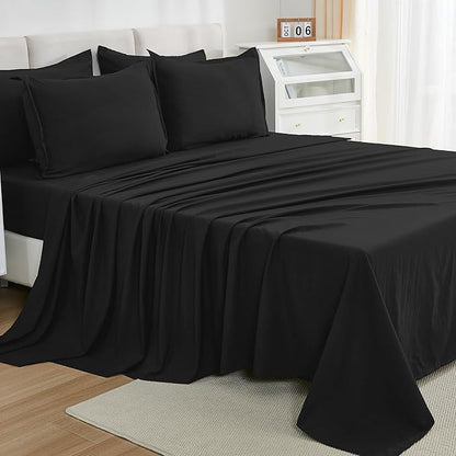 Litanika Comforter Queen Size Set Black - 7 Pieces Bed in a Bag Queen Bedding Comforter Sets, Plain Lightweight Bed Set with Comforter, Sheets, Pillowcases & Shams