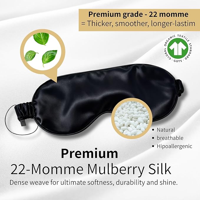 Silk Sleep Mask for Women & Men – 100% Mulberry Silk Eye Mask for Sleeping, Soft & Light Blocking for Deep, Restorative Sleep – by LUNARA