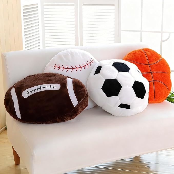 Basketball Pillow, 2 Pcs Fun Basketball Plush Throw Pillows, Cute Chair Cusion, Sports Pillows for Boys Room, Soft Decorative Pillow for Birthday Gift Sofa Bed Living Room Decor 15.7"