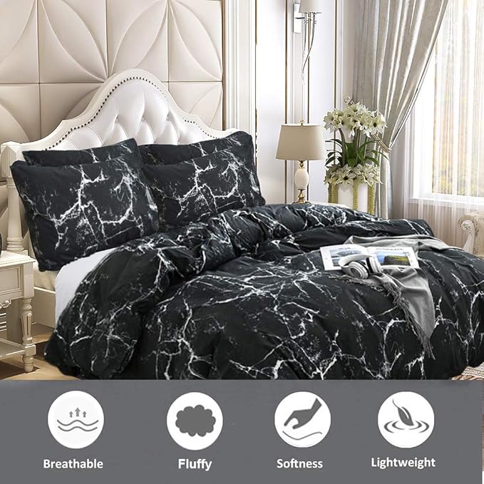 Cottonight Black Marble Comforter Set King Black and White Bedding Comforter Sets Modern Abstract Gothic Blanket Quilts Breathable Soft Bedding Comforter Set for Women Men Adults Teens King Bed