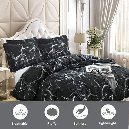 Cottonight Black Marble Comforter Set King Black and White Bedding Comforter Sets Modern Abstract Gothic Blanket Quilts Breathable Soft Bedding Comforter Set for Women Men Adults Teens King Bed