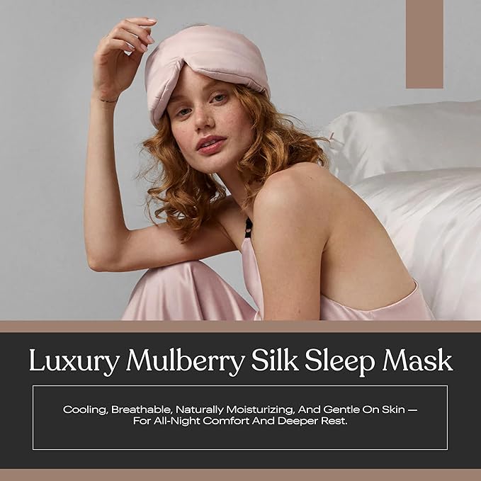 Lunya Washable Silk Sleeping Mask - Thermoregulating Mulberry Silk, Light Blocking and Comfortable Fit – Sleep Mask for Women and Men with Box - Delicate Pink - Small