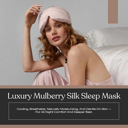 Lunya Washable Silk Sleeping Mask - Thermoregulating Mulberry Silk, Light Blocking and Comfortable Fit – Sleep Mask for Women and Men with Box - Delicate Pink - Large