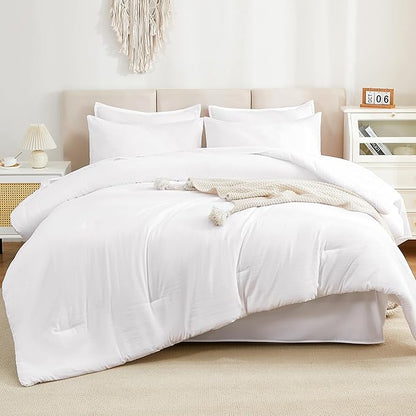 Litanika Comforter King Size Set White - 7 Pieces Bed in a Bag King Bedding Comforter Sets, Plain Lightweight Bed Set with Comforter, Sheets, Pillowcases & Shams