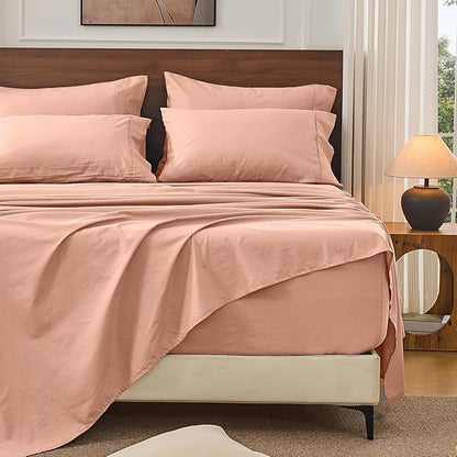 Bedlifes 100% French Linen Sheets King Size 18-24”Extra Deep Pocket 4-Piece Set Breathable & Moisture-Wicking,Soft & Durable Sheets for Thick Mattresses(Blush Pink)