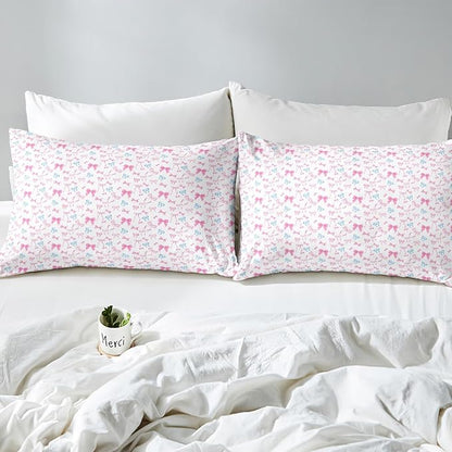 Erosebridal Bowknot Comforter Set for Girls, Dreamy Princess Style Queen Size Down Comforter, Cute Bow Tie Cartoon Quilt for Kids Teens Women Room, Girly Kawaii Bedding Set, Pink Blue