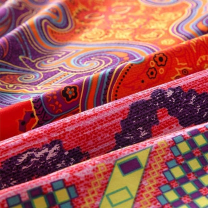 King Size Soft Chic Boho Comforter Set 3 Pieces Lightweight Exotic Yellow Orange Bohemian Mandala Colorful Retro Boho Comforter and 2 Pillowcases for All Seasons
