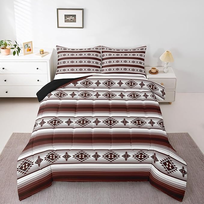 Erosebridal Farmhouse Bohemian Quilt Bedding Sets Toddler Boho Aztec Bedding Set American Native Southwestern Comforter Set for Kids Adults Ethnic Tribal Mexican Bed Set Rustic Cabin Decor 2 Pcs