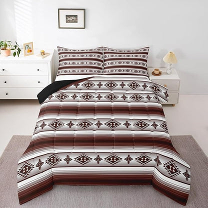 Erosebridal Farmhouse Bohemian Quilt Bedding Sets Toddler Boho Aztec Bedding Set American Native Southwestern Comforter Set for Kids Adults Ethnic Tribal Mexican Bed Set Rustic Cabin Decor 2 Pcs