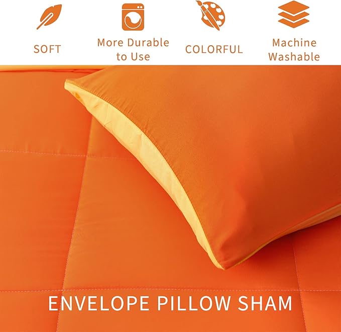 Exclusivo Mezcla Lightweight Reversible Full Queen Size Comforter Set, Down Alternative Comforter with 2 Pillow Sham, Full Queen Size Bedding Set for All Seasons, Orange/Yellow