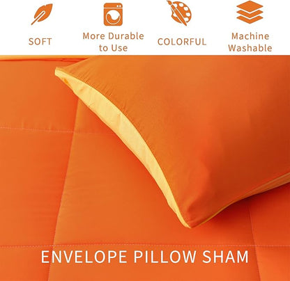 Exclusivo Mezcla Lightweight Reversible Full Queen Size Comforter Set, Down Alternative Comforter with 2 Pillow Sham, Full Queen Size Bedding Set for All Seasons, Orange/Yellow
