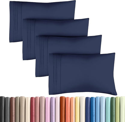 King Pillow Cases Set of 4 - Ultra Soft Hotel Quality Pillowcase Covers - Comfy, Cozy & Wrinkle Free - Shrinkage, Stain & Fade Resistant - Machine Washable Pillow Protectors - 4 Piece Set - Navy Blue