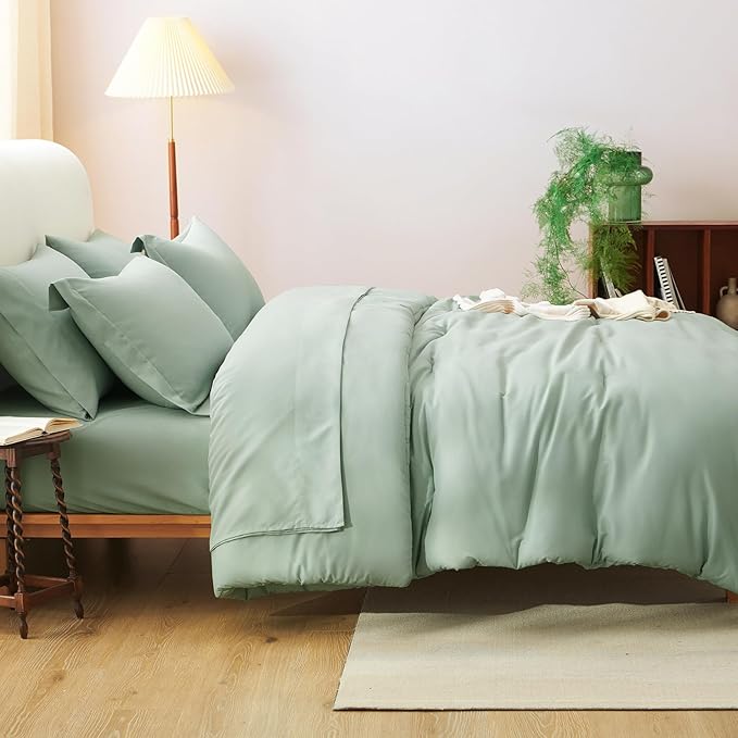 CozyLux California King Comforter Set Sage Green, 7 Pieces Cal King Bed in a Bag Bedding Comforter Set with Sheets, 7PC Bed Set with Comforter, Fitted Sheets, Flat Sheets, Pillow Shams and Pillowcases