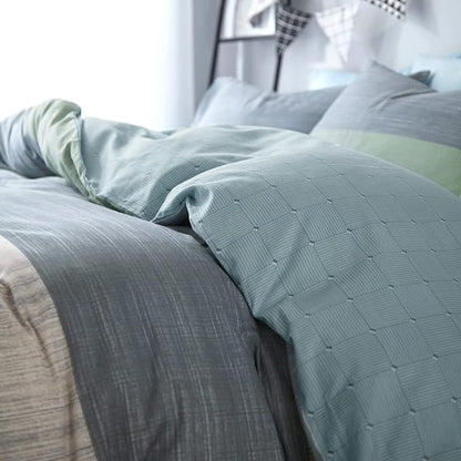 HighBuy Modern Stripe Comforter Set Twin XL Size 3 Piece Include 2 Pillowcases,Boho Bedding Set for Teen Boys,Soft Cozy Twin XL Comforter Set,Blue Green Striped Pattern,All Season Comforters