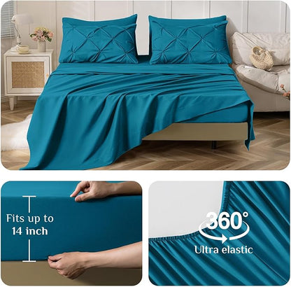 JOLLYVOGUE Full Size Comforter Sets 7 Pieces - Bed in a Bag Full for All Season, Pintuck Bedding Comforter Sets with Comforter, Flat Sheet, Fitted Sheet and Pillowcases & Shams, Teal