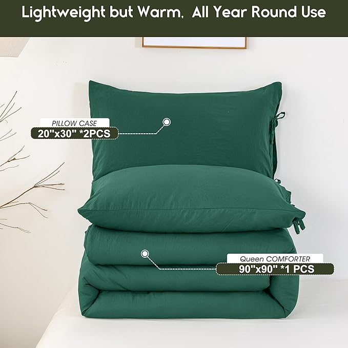 Ultra-Soft Emerald Green Queen Size Bed Comforters Sets - Comfy Cozy Polycotton Bedding Blanket Quilt Down Alternative Comforter & Pillowcase - Lightweight but Warm All Season, Forest Hunter