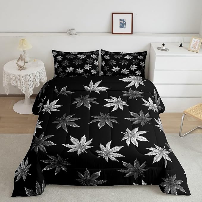 Erosebridal Silver Leaves Comforter Set Toddler, Leaves Bedding for Kids Boys Girls,Tropical Botanical Bedding Comforter Sets,Exotic Plant Down Comforter,Luxury Soft