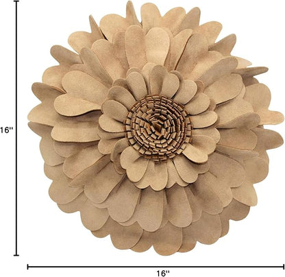 Contempo Lifestyles Flower Pillow – Decorative Pillow 3D Round Throw Pillows for Home Décor – Handmade Sweetheart Flower Pillow for Bed & Couch-Sunflower Pillow - 16 Inch Latte