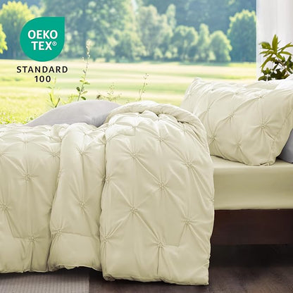 BEDELITE Beige Twin Comforter Set - 2 Peices Boho Pintuck Bedding Comforter Sets, Lightweight Soft & Warm Twin Bedding Sets with 1 Pillowcase for All Season