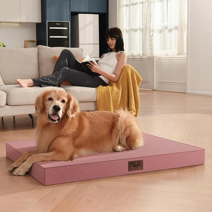 Outdoor Orthopedic Dog Bed for Extra Large Dogs, XL Waterproof Flat Pet Bed 44x32 Inch, Egg Crate Foam with Removable Washable Oxford Cooling Cover, Pink
