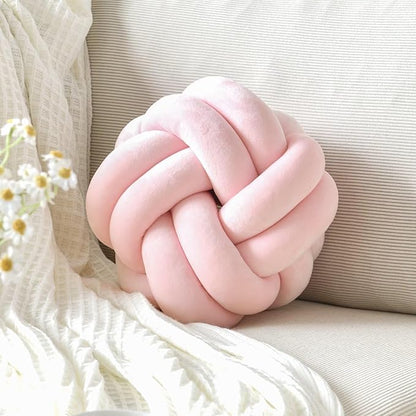 Knot Pillow Ball, Soft Decorative Throw Pillows, 11 Inch Round Plush Knotted Cushion Light Pink, Modern Home Decor for Bedroom, Sofa, Couch