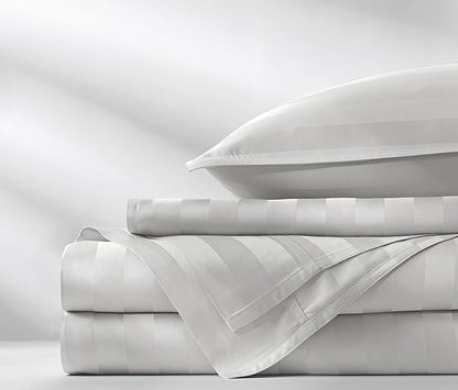 Pure Bamboo Queen Sheets, Genuine 100% Organic Viscose Derived from Bamboo Bed Sheet Set, Luxuriously Soft & Cooling, Double Stitching, 2 Year Quality Promise (Queen, Jacquard White)