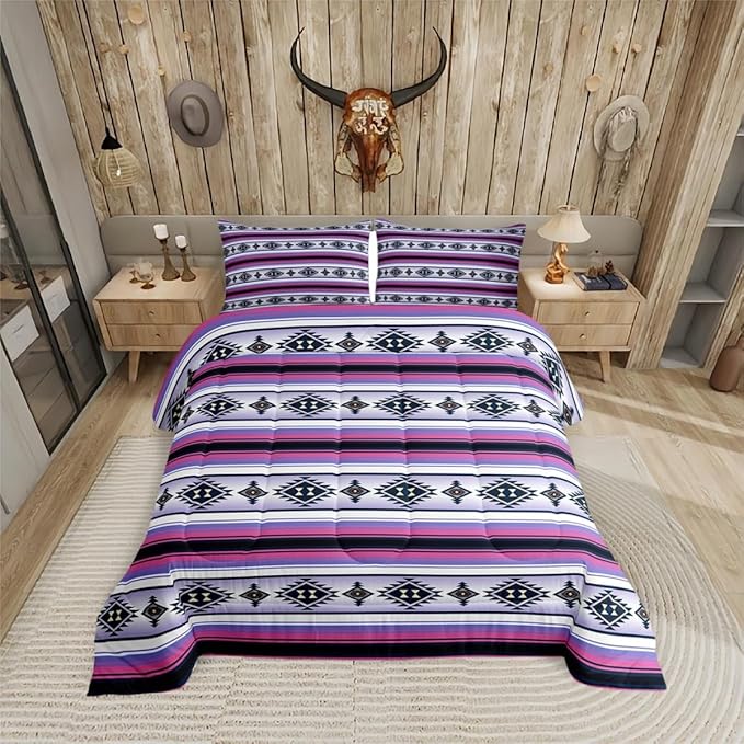 Erosebridal Bohemian Bedding Set Boho Stripes Aztec Comforter Set Toddler Southwestern Mexican Tribal Exotic Bed Comforter Set for Kids Girls Teen Women,Ethnic Geometric Pattern Quilt Duvet