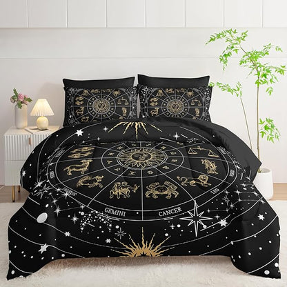 7 Piece Comforter Set King Galaxy，Celestial Bedding Set King Galaxy，(1 Comforter, 1 Flat Sheet, 1 Fitted Sheet, 2 Pillowcase and 2 Pillow Sham)