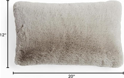 UnHide Squish Lumbar Pillow - Faux Fur Pillow - Extra Soft Throw Pillow - Rectangular Shaped, Polyester Fill - Machine Washable - Perfect for Living Room Or Bedroom - 10” x 18” - Greige