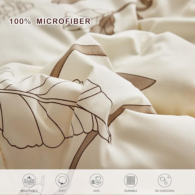 Joyreap 6 Piece Bed in a Bag Twin, Elegant Flower Botanical Smooth Soft Microfiber Floral Comforter Set for All Season (1 Comforter, 2 Pillow Shams, 1 Flat Sheet, 1 Fitted Sheet, 1 Pillowcase)