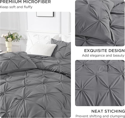 Andency Gray Pinch Pleat Comforter Twin(66x90Inch), 2 Pieces(1 Grey Pintuck Comforter and 1 Pillowcase) Microfiber Down Alternative Bedding Set