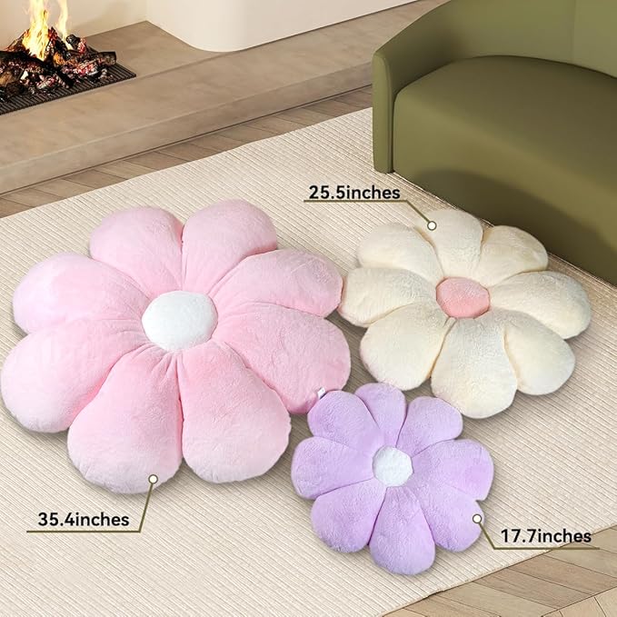 FIONOUT Flower Pillow Decorative Pillows, 25.5In Daisy Pillow Cute Flower Shaped Pillow Floor Seating Custion for Reading, Couch and Room Dector (65CM/Beige)