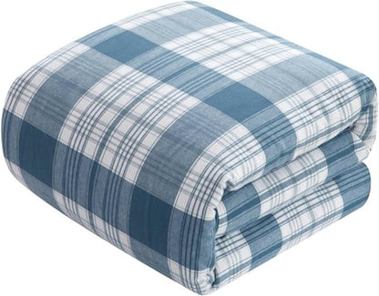Dearfoams Super Soft 100% Cotton Comforter Set, Blue Plaid, King