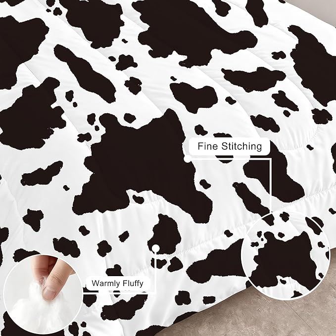 Kids Cow Print Comforter Set Twin Size Microfiber Cartoon Milk Cute Cartoon Bedding Set for Kids Teens Boys Girls Cow Print Farmhouse Bed Set Ultra Soft Bedding Set for All Seasons