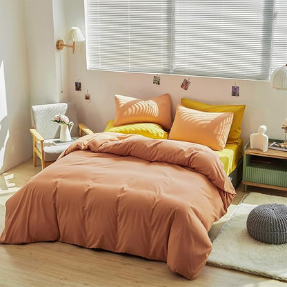 CLOTHKNOW Orange King Size Comforter Set Peach Pink Bedding Comforter Sets Soft All Season Cocal Orange Comforter with 2 x Pillow Cases