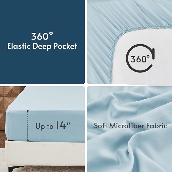 MUXHOMO 7 Pieces California King Comforter Set, Reversible Bed in a Bag Cal King Size, All Season Bedding Set with Comforter, Flat Sheet, Fitted Sheet, Pillowcases & Shams, Teal & Lake Blue