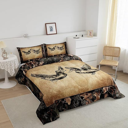 Erosebridal Hunting Duck Comforter Set Toddler Tree Branch Camo Mallard Duck Bedding Set for Hunter,Rustic Farmhouse Cabin Bedding Comforter Sets for Boys Men,Camouflage Wildlife Animal Quilt Set
