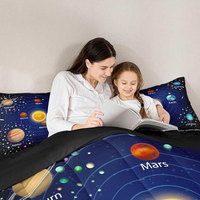 Feelyou Outer Space Comforter Set Boys Universe Planet Bedding Set for Kids Boys Girls Galaxy Comforter Planet Quilt Set 1 Comforter Set with 1 Pillowcase Twin Size